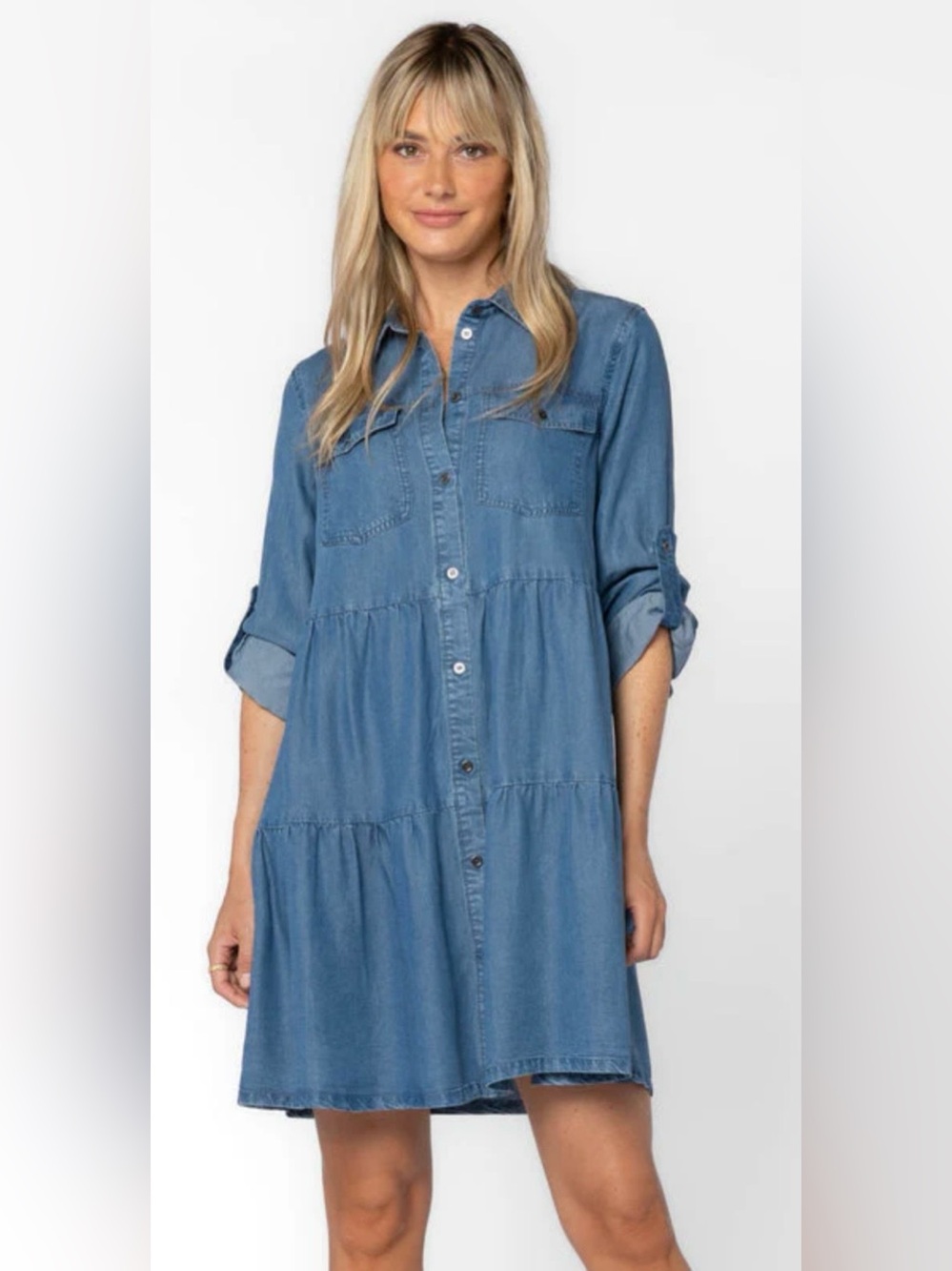~New~ Velvet Heart L.A. Bree Tiered Denim Babydoll Shirt Dress Blue